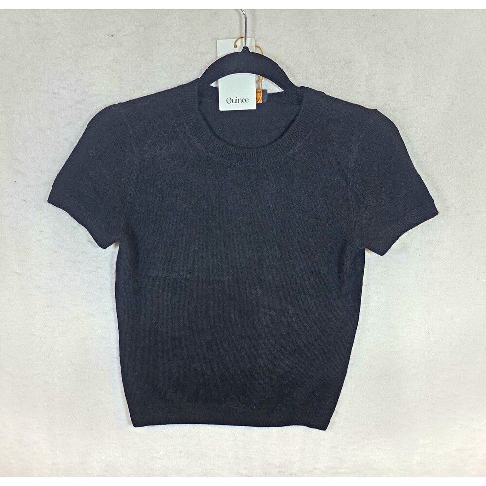 Quince 100% Cashmere Knit Pullover Sweater Crew Neck Short Sleeve Black XS, NWT